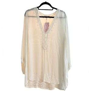 NWT CALYPSO ST. BARTH EMBELLISHED/ BEADED 100% SILK TUNIC TOP, Large